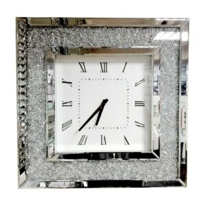 Zegar ścienny lustrzany z kryształkami Glamour Premium NEW Kwadrat 50x50