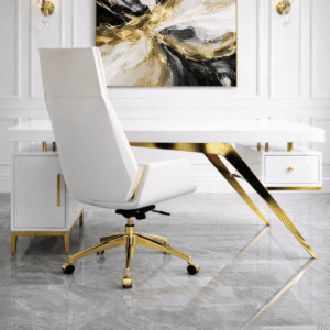 białe biurko glamour z fotelem
